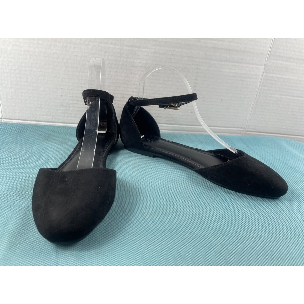 ASOS Linton Flats Women Shoes Black 6 M Suede Leather Ankle Strap Buckle Casual